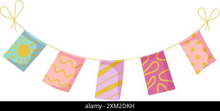 Guirlande de banderolage. Griffonner la guirlande d'anniversaire des drapeaux. Décoration de bordure de banderole de fête ou de fête de Noël. Illustration de Vecteur