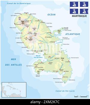 Carte de l'île de Martinique des Caraïbes françaises Banque D'Images