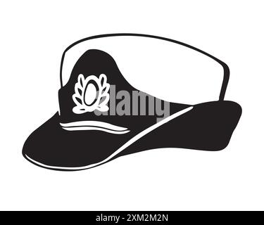 Illustration en noir et blanc d'une coiffe féminine. Casquette navale pour femme. Illustration vectorielle. Un élément d'un uniforme marin féminin. Illustration de Vecteur