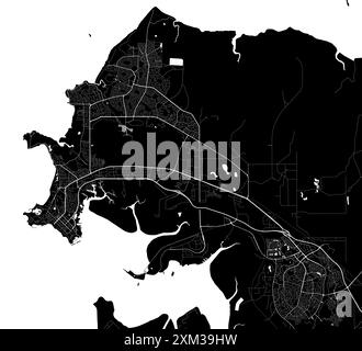 Carte de Darwin, Australie. Carte vectorielle détaillée de la ville, zone métropolitaine. Carte des rues en noir et blanc avec routes et eau. Illustration de Vecteur