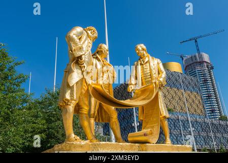 La statue guildée des Golden Boys de Matthew Bolton, William Murdoch et James Watt par William Bloye a été dévoilée en 1956 à Birmingham Banque D'Images