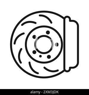 Disque de frein de voiture avec l'icône d'étrier vecteur d'art de ligne noire en noir et blanc contour set signe de collection Illustration de Vecteur