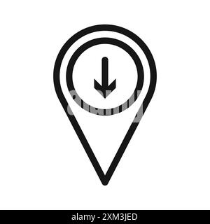 Télécharger l'icône d'emplacement de la carte GPS vecteur d'art de ligne noire en noir et blanc contour set signe de collection Illustration de Vecteur