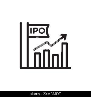 IPO initial public Offering icône vecteur d'art de ligne noire en noir et blanc contour set signe de collection Illustration de Vecteur