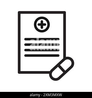 Icône de prescription médicale vecteur d'art de ligne noire dans le signe de collection d'ensemble de contour noir et blanc Illustration de Vecteur