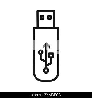 Icône de clé USB vecteur d'art de ligne noir en noir et blanc contour set signe de collection Illustration de Vecteur