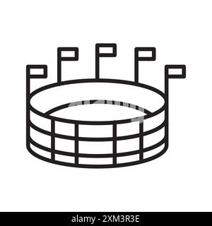 Icône de stade vecteur d'art de ligne noire en noir et blanc contour set signe de collection Illustration de Vecteur