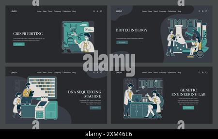 Kit biotechnologique. Edition CRISPR, séquençage de l'ADN et concepts de génie génétique. Les scientifiques mènent des recherches avancées dans des laboratoires modernes. Illustration vectorielle. Illustration de Vecteur