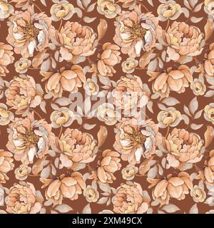 Modèle sans couture avec des fleurs brunes Banque D'Images