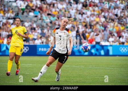 Lea Schueller (Deutschland, #07) Am Ball, FRA, Olympische Spiele Paris 2024, Fussball Frauen, Deutschland (GER) vs Australien (AUS), 1. Spieltag, Gruppe B, 25.07.2024 Foto : Eibner-Pressefoto/Michael Memmler Banque D'Images