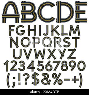 Alphabet, lettres, chiffres et signes de la surface de la route, route. Objets vectoriels isolés sur fond blanc. Illustration de Vecteur