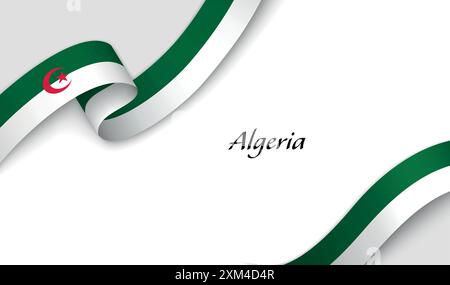 Ruban incurvé avec drapeau de l'Algérie sur fond blanc avec copyspace Illustration de Vecteur