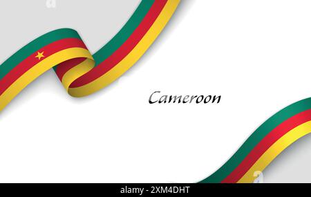 Ruban courbé avec drapeau du Cameroun sur fond blanc avec copyspace Illustration de Vecteur