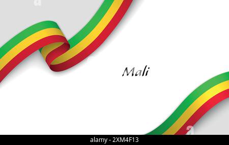 Ruban incurvé avec drapeau de Mali sur fond blanc avec copyspace Illustration de Vecteur