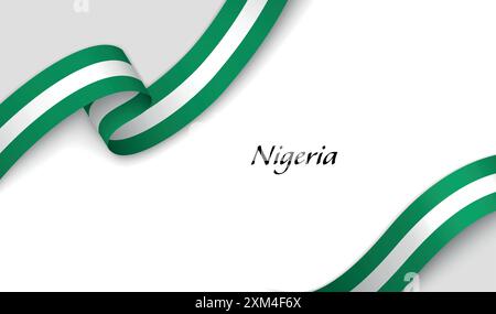 Ruban incurvé avec drapeau du Nigeria sur fond blanc avec copyspace Illustration de Vecteur