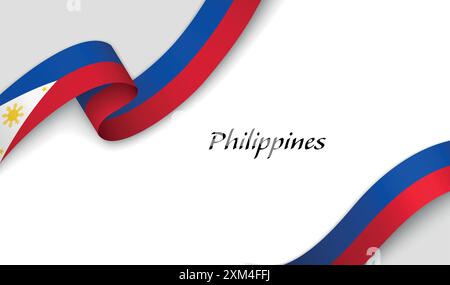 Ruban incurvé avec drapeau des Philippines sur fond blanc avec copyspace Illustration de Vecteur