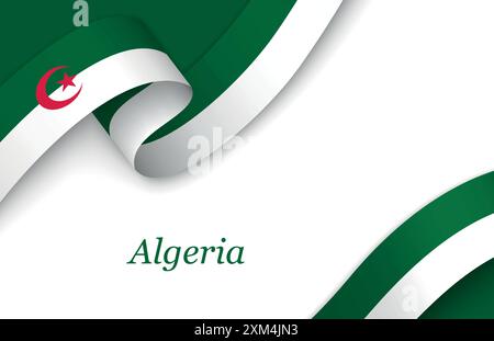 Ruban incurvé avec drapeau de l'Algérie sur fond blanc avec copyspace Illustration de Vecteur