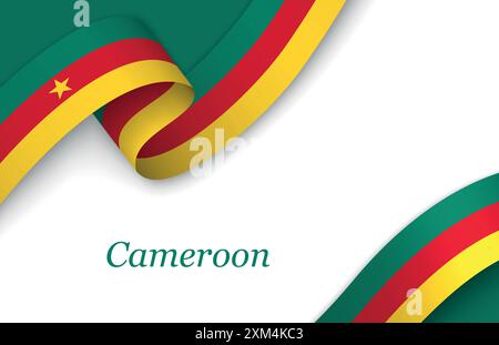 Ruban courbé avec drapeau du Cameroun sur fond blanc avec copyspace Illustration de Vecteur