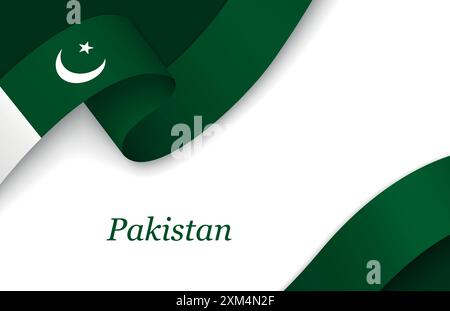 Ruban incurvé avec drapeau du Pakistan sur fond blanc avec copyspace Illustration de Vecteur