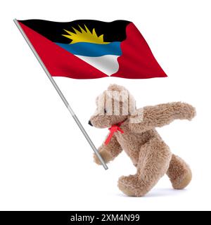 Drapeau d'Antigua-et-Barbuda porté par un ours en peluche mignon Banque D'Images