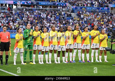 Decines Charpieu, France. 25 juillet 2024. Équipe de Colombie, Football, Groupe féminin A entre la France et la Colombie lors des Jeux Olympiques de Paris 2024 le 25 juillet 2024 au stade Groupama de Decines-Charpieu près de Lyon - photo Frédéric Chambert/Panoramic/DPPI Media Credit : DPPI Media/Alamy Live News Banque D'Images