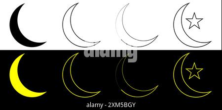 Illustration de l'ensemble d'icônes de contour de lune en croissant. Illustration de Vecteur
