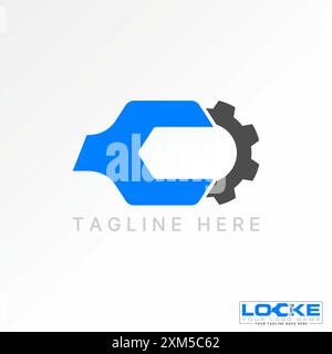 Conception de logo concept graphique abstrait créatif premium vecteur stock initial C clé de police et machine d'ingénieur d'engrenage. Réparation de typographie monogramme apparentée Illustration de Vecteur