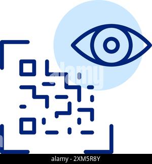 Lecture de code QR et symbole de l'œil. Authentification numérique, vérification de code. Icône de contour pixel Perfect, modifiable Illustration de Vecteur