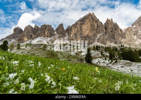 Le Groupe CIR baigné début juin de soleil offre un aperçu pittoresque de la beauté des Dolomites, parfait pour les aventures en plein air Banque D'Images