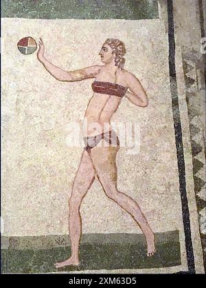 7246. Mosaïque romaine datant c. 4ème. C. AD. De Villa du Casali en Sicile, représentant des femmes pratiquant des activités sportives, également connues sous le nom de « bikini girls » Banque D'Images