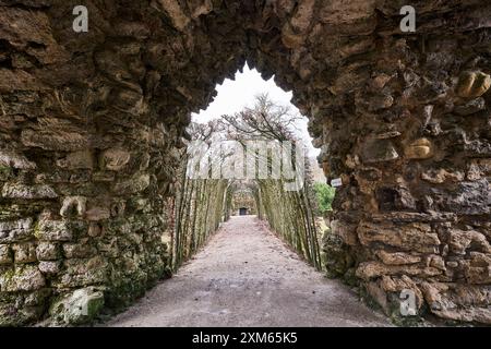 Chemin vers le Vieux Palais (Altes Schloss) au jardin de la cour de l'Ermitage (Hofgarten Hermitage) à Bayreuth, Allemagne Banque D'Images
