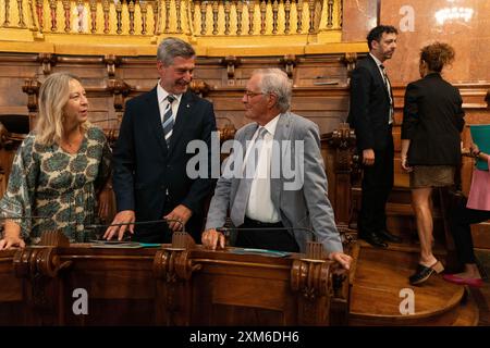 Session plénière du conseil municipal de Barcelone, où le pacte du COPS avec Esquerra au conseil est discuté, ainsi que la dernière session plénière de l'ancien maire et conseiller de Junts, Xavier Trias, qui se retire de la politique. Pleno del Ayuntamiento de Barcelona, donde se dispute el pacto del PSC con Esquerra en el ayuntamiento y también el último pleno del exalcalde y Concejal de junts, Xavier Trias, que se retira de la política. Sur la photo : Xavier Trias News Politics -Barcelone, Espagne vendredi 26 juillet 2024 (photo par Eric Renom/LaPresse) Banque D'Images