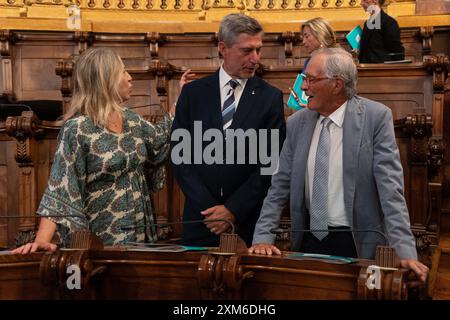 Session plénière du conseil municipal de Barcelone, où le pacte du COPS avec Esquerra au conseil est discuté, ainsi que la dernière session plénière de l'ancien maire et conseiller de Junts, Xavier Trias, qui se retire de la politique. Pleno del Ayuntamiento de Barcelona, donde se dispute el pacto del PSC con Esquerra en el ayuntamiento y también el último pleno del exalcalde y Concejal de junts, Xavier Trias, que se retira de la política. Sur la photo : Xavier Trias News Politics -Barcelone, Espagne vendredi 26 juillet 2024 (photo par Eric Renom/LaPresse) Banque D'Images