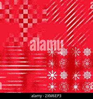 Patchwork géométrique rouge et rose des fêtes d'hiver. Illustration vectorielle dans un style rétro Illustration de Vecteur