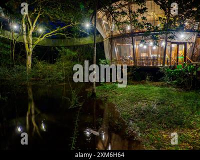 Hébergement de luxe dans la forêt amazonienne. Maison en bois, forêt amazonienne, Amazonie, Réserve nationale de Pacaya Samiria, Pérou, Amérique du Sud. Banque D'Images