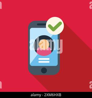 Le smartphone affiche un profil vérifié avec une coche verte, indiquant l'authenticité et la confiance Illustration de Vecteur