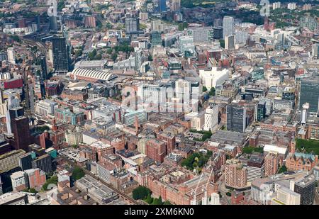 Une photographie aérienne du centre de Manchester City, au nord-ouest de l'Angleterre, au Royaume-Uni Banque D'Images