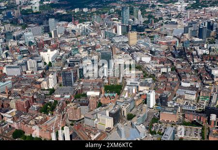 Une photographie aérienne du centre de Manchester City, au nord-ouest de l'Angleterre, au Royaume-Uni Banque D'Images