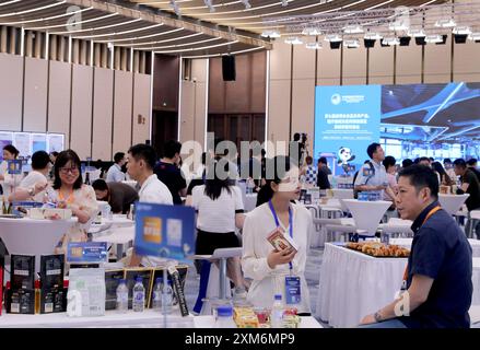 Pékin, Chine. 24 juillet 2024. Cette photo prise le 24 juillet 2024 montre une réunion de matchmaking pour la 7ème China International Import Expo (CIIE) à Shanghai, dans l'est de la Chine. Crédit : Fang Zhe/Xinhua/Alamy Live News Banque D'Images