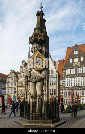 Bremer Roland, statue de Roland sur la place du marché, ville hanséatique de Brême, Allemagne Banque D'Images