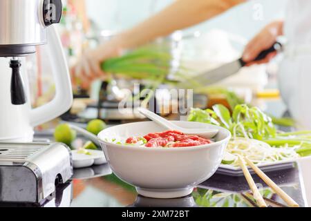 Soupe de nouilles au bœuf vietnamienne Pho Bo Banque D'Images