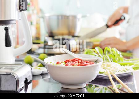 Soupe traditionnelle vietnamienne de nouilles au bœuf Pho Bo Banque D'Images