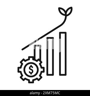 Icône de croissance des investissements d'affaires vecteur d'art de ligne noire en noir et blanc contour set signe de collection Illustration de Vecteur
