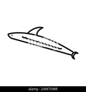 Icône de Minnow de pêche d'appât vecteur d'art de ligne noire dans le signe de collection d'ensemble de contour noir et blanc Illustration de Vecteur