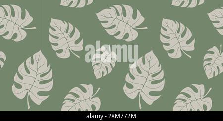 Fond botanique avec des feuilles de palmier tropical sans couture. Design esthétique boho monochrome avec des formes de feuilles monstera de doodle pour textile, tissu Illustration de Vecteur
