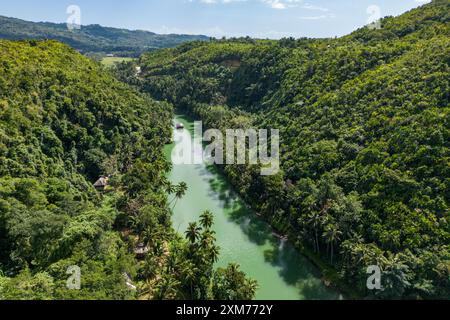 Vue aérienne de la rivière Loboc et de la forêt tropicale, près de Loboc, Bohol, Philippines Banque D'Images