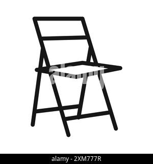 Icône de chaise pliante vecteur d'art de ligne noire dans le signe de collection d'ensemble de contour noir et blanc Illustration de Vecteur