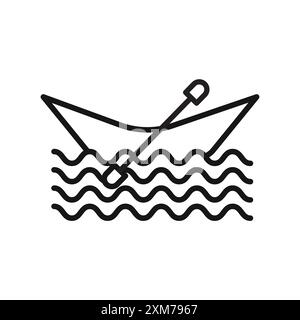 Vecteur d'art de ligne noire d'icône de kayak dans le signe de collection d'ensemble de contour noir et blanc Illustration de Vecteur