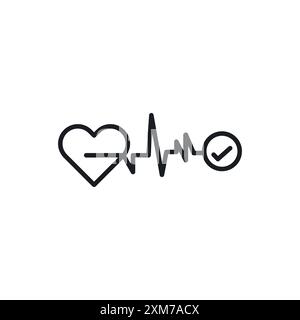 Icône Pulse Heart Check Up vecteur d'art de ligne noire en noir et blanc contour set signe de collection Illustration de Vecteur