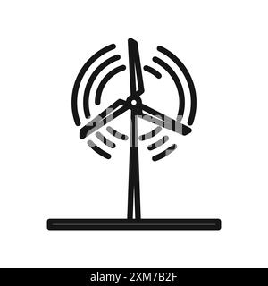 Icône de centrale éolienne vecteur d'art de ligne noire dans le signe de collection d'ensemble de contour noir et blanc Illustration de Vecteur